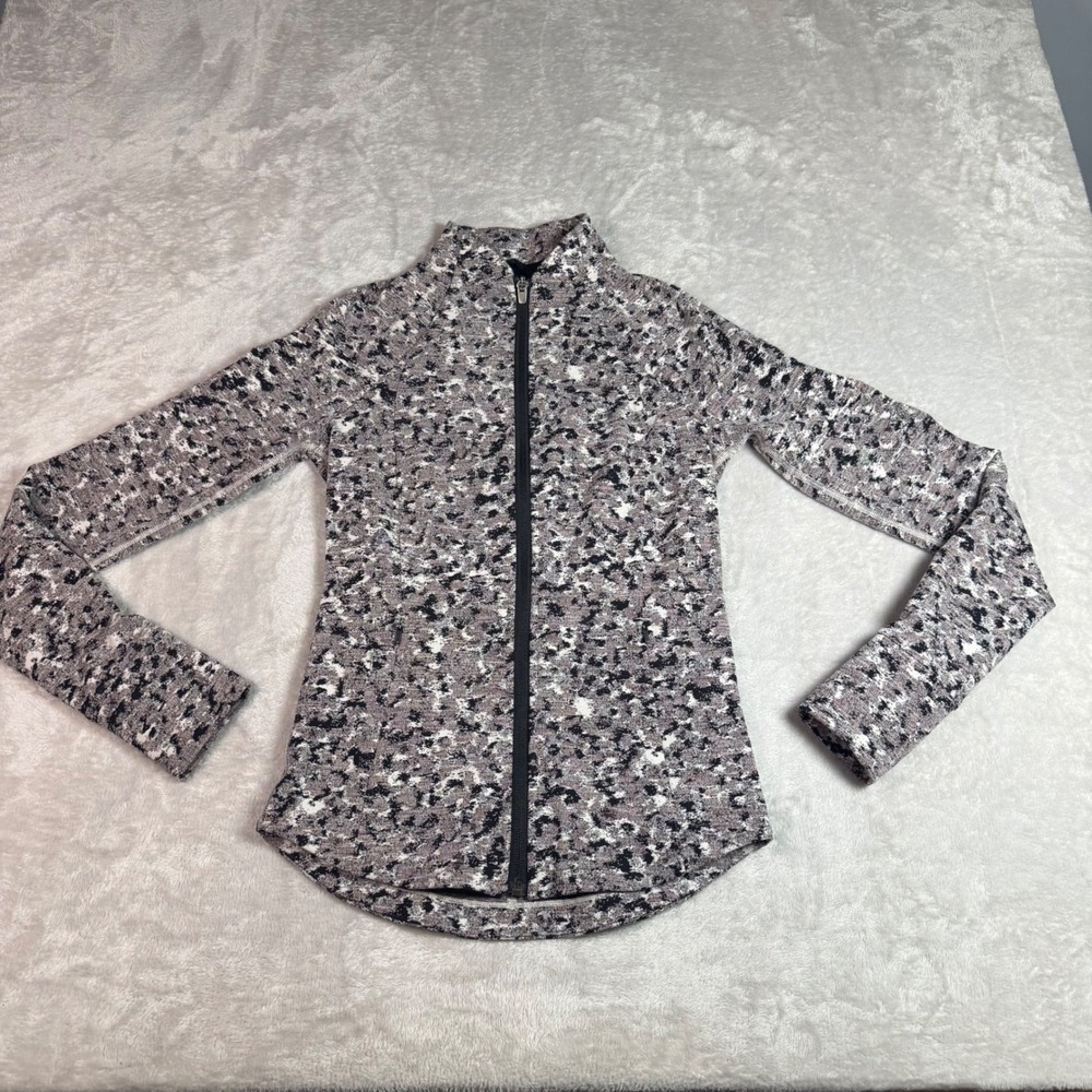 Athleta‎ Salutation Textured Jacket Leopard Print XXS Full Zip Thumbholes